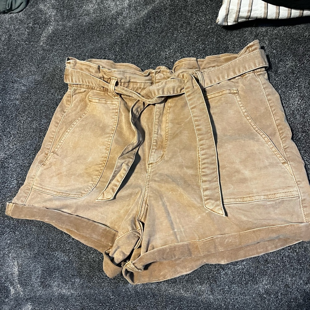 LOFT Tan High Waist Paper Bag Shorts
